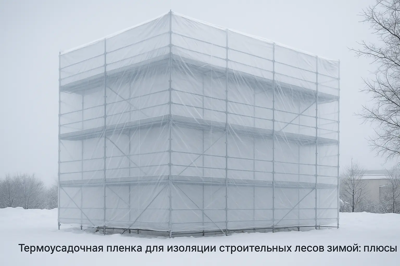 Термоусадочная пленка для изоляции строительных лесов зимой: плюсы